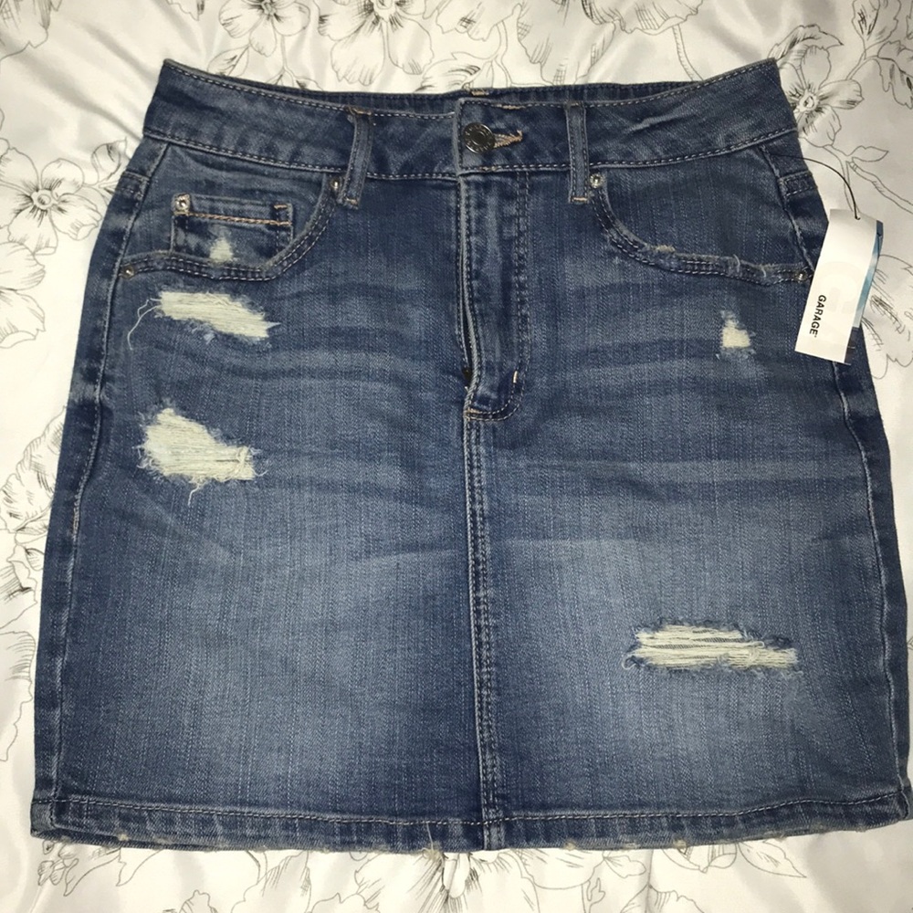 distressed/ripped jean skirt